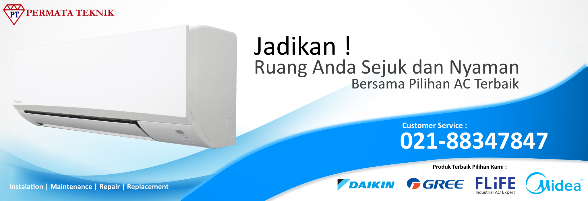 Banner Permata Teknik - Harga AC Daikin - Gree- Flife - Midea